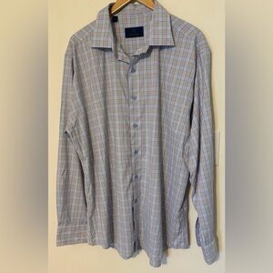 David Donahue Blue Casual Button Down Shirt Size XL sku#103